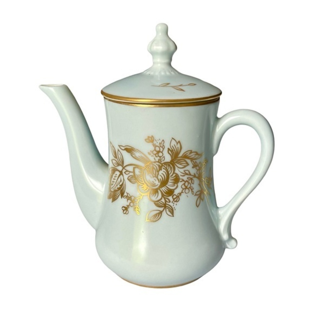 Royal Limoges France Porcelain Lhassa Small Coffee Pot Gold Leaf